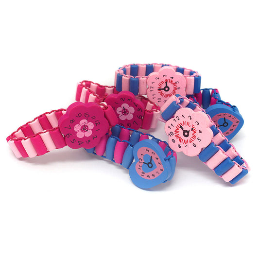 PWW6 - Pack Of 6 girls Wooden Beaded Watch Bracelets